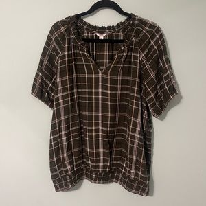 Sonoma Goods for Life Women Green Short Sleeve Plaid Blouse M   **ToaAlta**